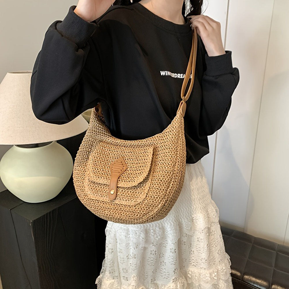 1pc Hand-Woven Crossbody Bagfor Women, Fashionable Woven Bag Underarm Diagonal Straw Bag