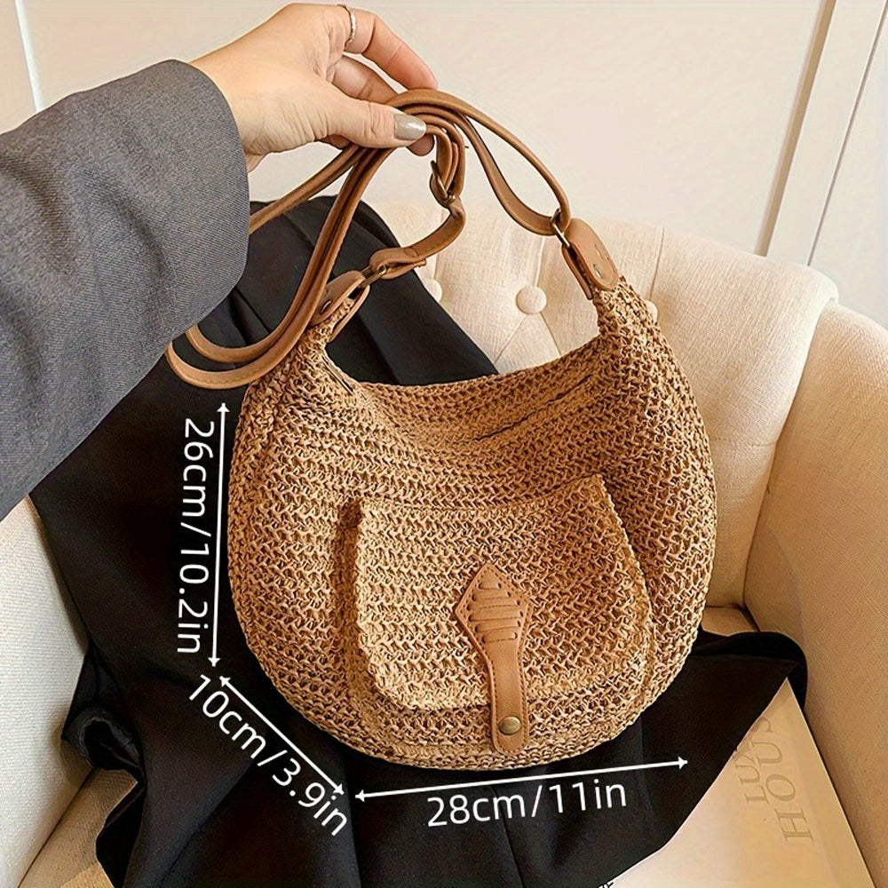 1pc Hand-Woven Crossbody Bagfor Women, Fashionable Woven Bag Underarm Diagonal Straw Bag