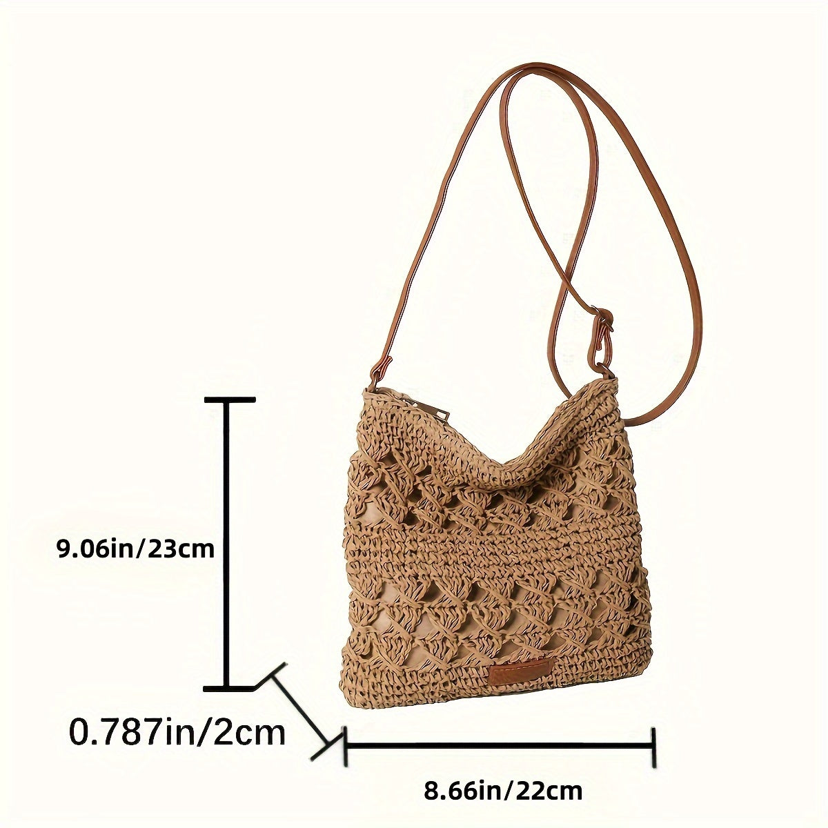 Fashionable Handmade Paper Grass Rope Crossbody Bag - Monochrome, Zipper Closure, Polyester Filling, Accessory Messenger Bag, Suitable for Summer Beaches And Urban Activities