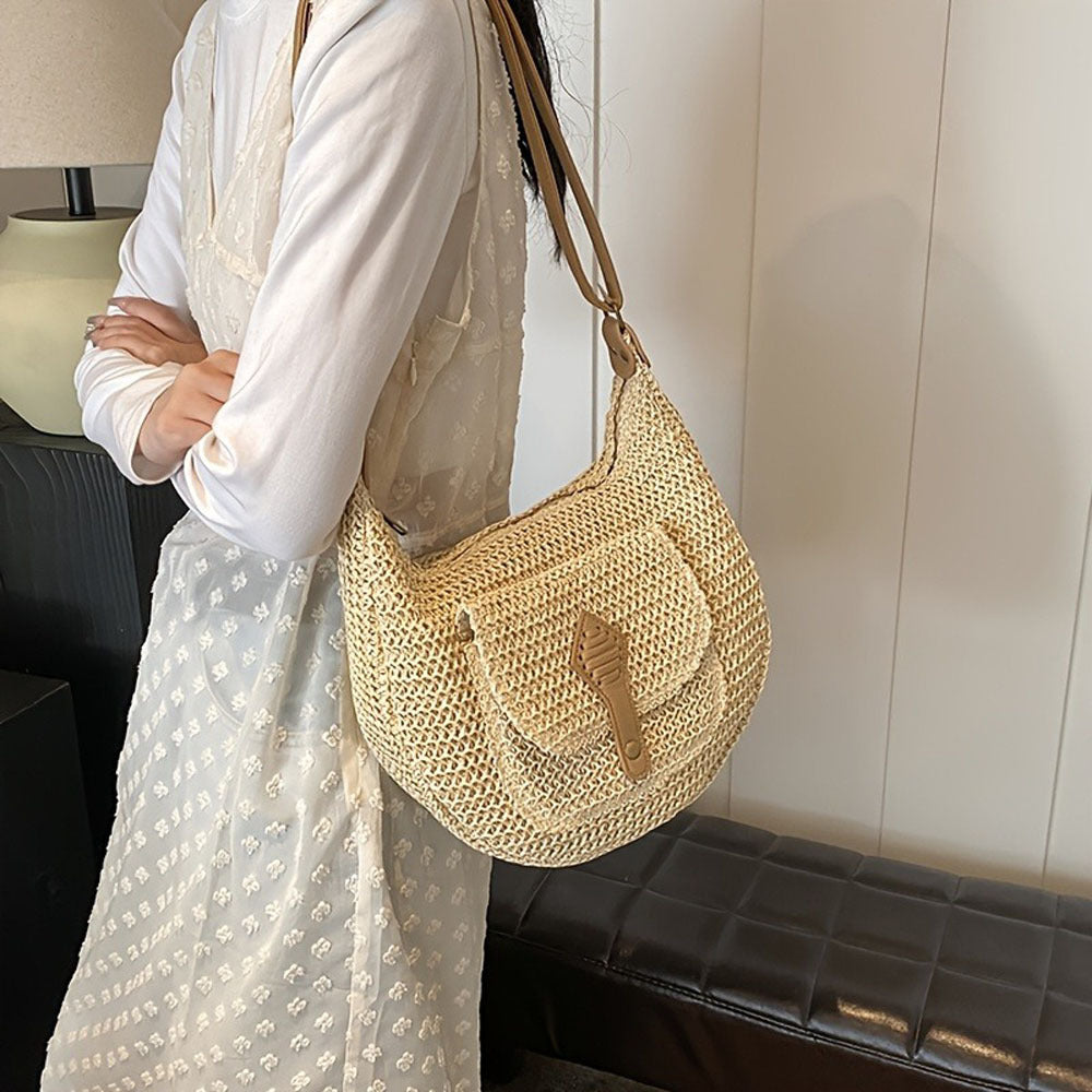 1pc Hand-Woven Crossbody Bagfor Women, Fashionable Woven Bag Underarm Diagonal Straw Bag