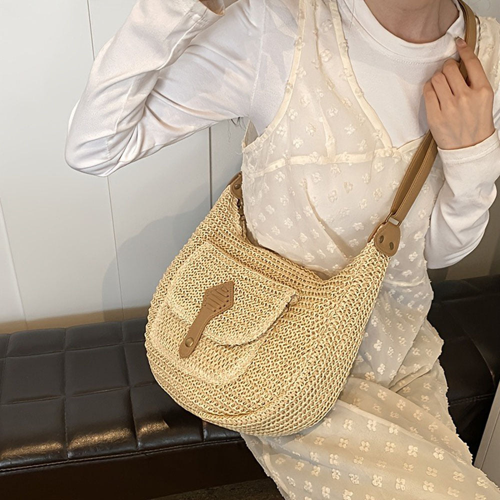 1pc Hand-Woven Crossbody Bagfor Women, Fashionable Woven Bag Underarm Diagonal Straw Bag