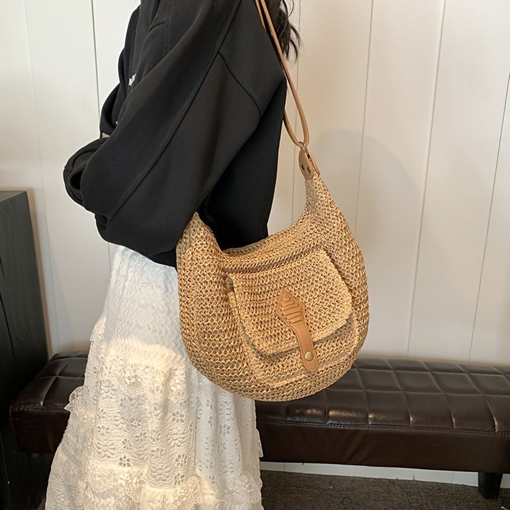 1pc Hand-Woven Crossbody Bagfor Women, Fashionable Woven Bag Underarm Diagonal Straw Bag