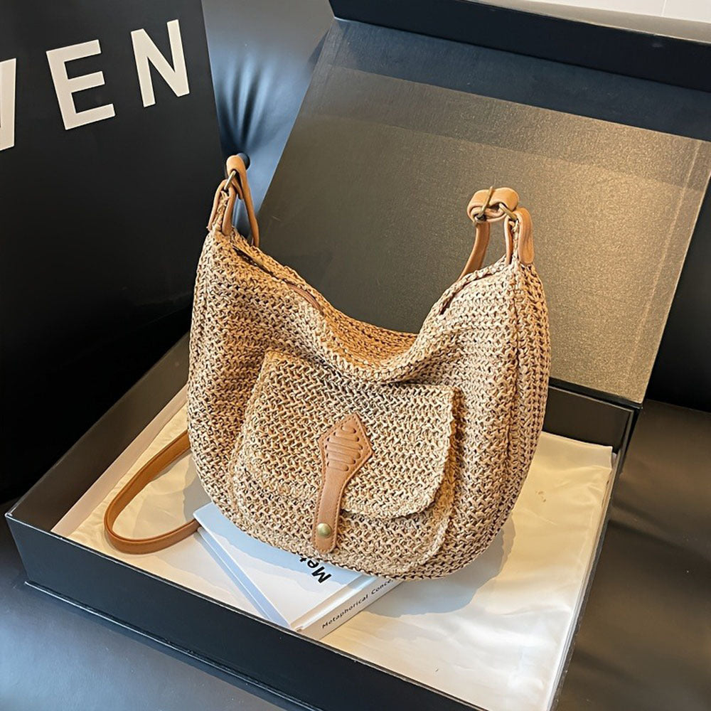 1pc Hand-Woven Crossbody Bagfor Women, Fashionable Woven Bag Underarm Diagonal Straw Bag