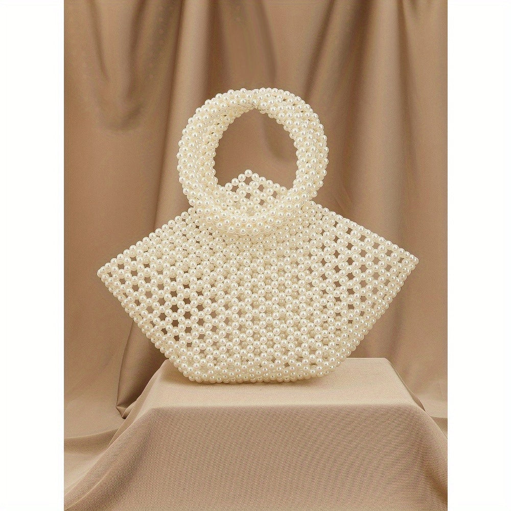 Handmade Acrylic Beaded Vegetable Basket Cut-Out Tote Bag for Women - Red Open-Top Hexagonal Design, Lightweight Durable Fashion Bag for Banquets, Parties & Casual Outings, Party Accessory, Intricate Beadwork