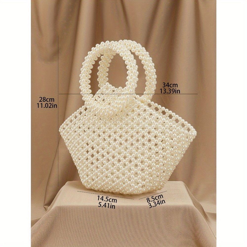 Handmade Acrylic Beaded Vegetable Basket Cut-Out Tote Bag for Women - Red Open-Top Hexagonal Design, Lightweight Durable Fashion Bag for Banquets, Parties & Casual Outings, Party Accessory, Intricate Beadwork
