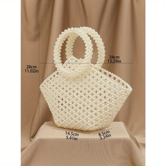 Handmade Acrylic Beaded Vegetable Basket Cut-Out Tote Bag for Women - Red Open-Top Hexagonal Design, Lightweight Durable Fashion Bag for Banquets, Parties & Casual Outings, Party Accessory, Intricate Beadwork