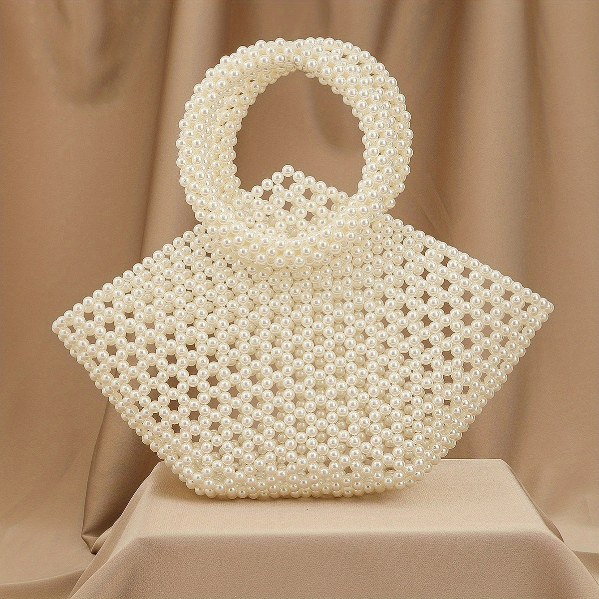 Handmade Acrylic Beaded Vegetable Basket Cut-Out Tote Bag for Women - Red Open-Top Hexagonal Design, Lightweight Durable Fashion Bag for Banquets, Parties & Casual Outings, Party Accessory, Intricate Beadwork