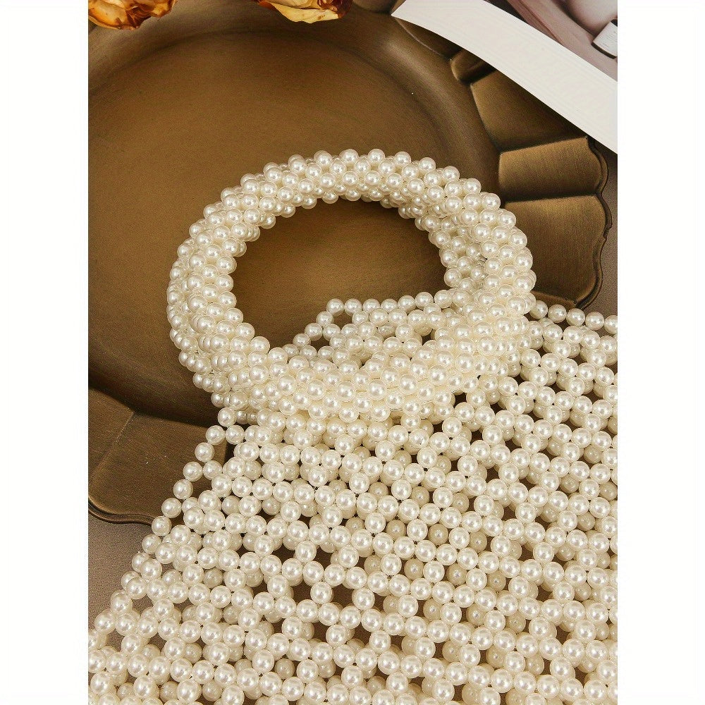 Handmade Acrylic Beaded Vegetable Basket Cut-Out Tote Bag for Women - Red Open-Top Hexagonal Design, Lightweight Durable Fashion Bag for Banquets, Parties & Casual Outings, Party Accessory, Intricate Beadwork
