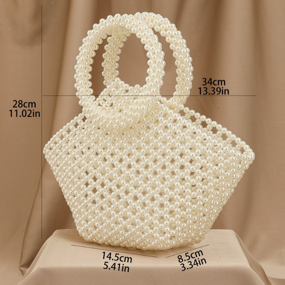 Handmade Acrylic Beaded Vegetable Basket Cut-Out Tote Bag for Women - Red Open-Top Hexagonal Design, Lightweight Durable Fashion Bag for Banquets, Parties & Casual Outings, Party Accessory, Intricate Beadwork