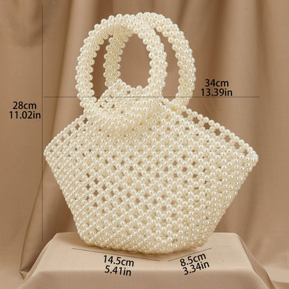 Handmade Acrylic Beaded Vegetable Basket Cut-Out Tote Bag for Women - Red Open-Top Hexagonal Design, Lightweight Durable Fashion Bag for Banquets, Parties & Casual Outings, Party Accessory, Intricate Beadwork