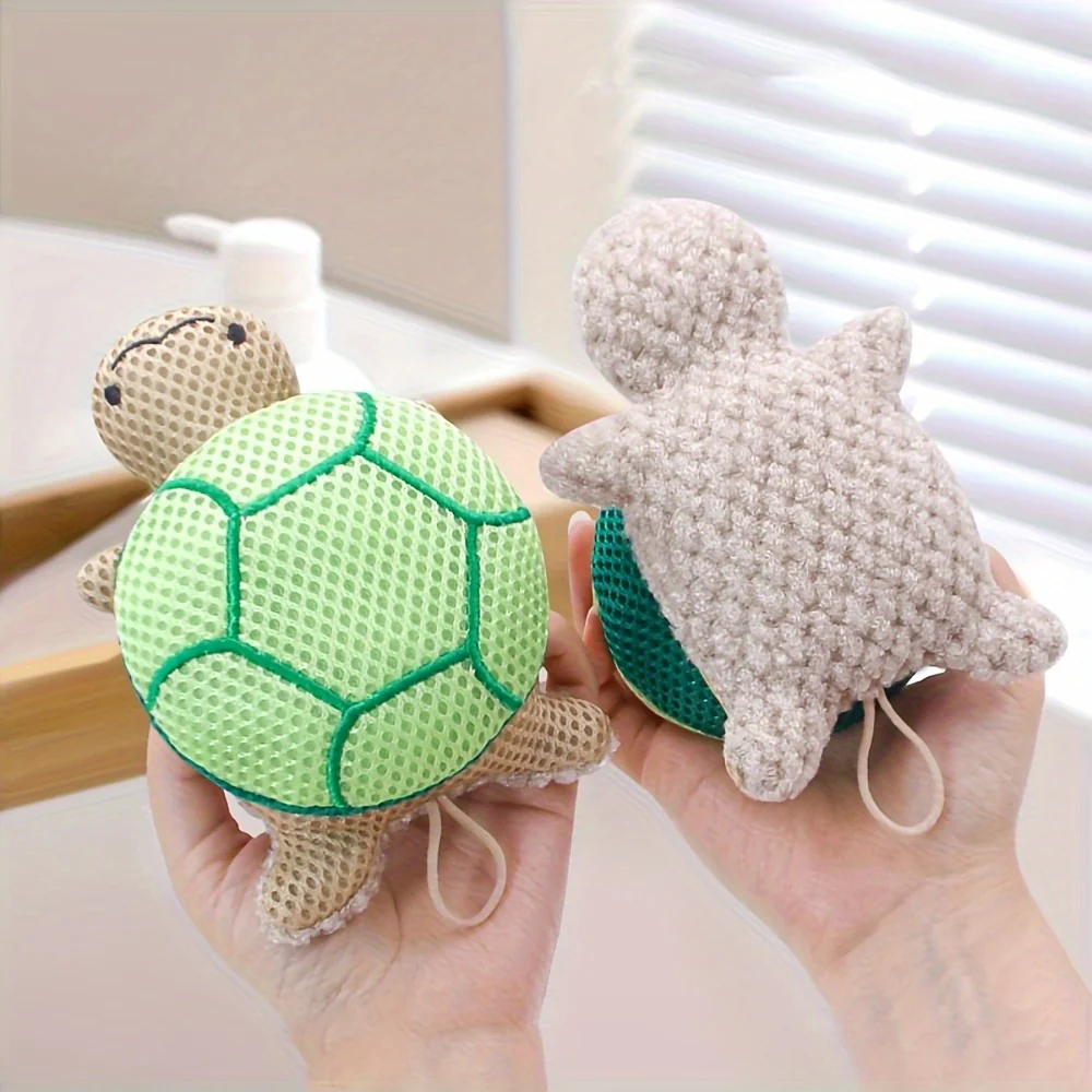 4 Pack Double-Sided Turtle Bath Ball Cute Shower Ball Light Beige Cleaning Body Exfoliating Bath Ball Reusable Bathing Tool Bathroom Accessories
