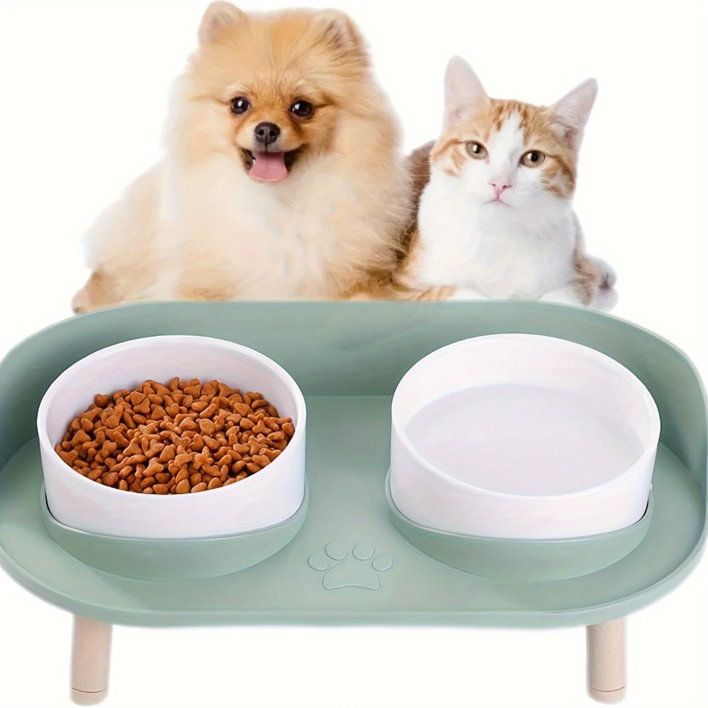 Pet Feeding Station With Double Bowls | Cat And Dog Food Water Bowls | Neck Protection Design | Non-Slip Spill-Resistant Base | Multifunctional Durable Feeder For Small And Medium Pets | Easy To Clean